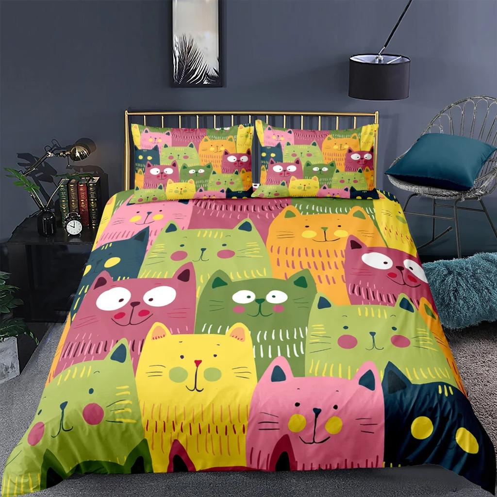 Cartoon Cat Cover Digital Print Bedding Set Single Twin Double Queen King Cal King Size Bed Linen Set