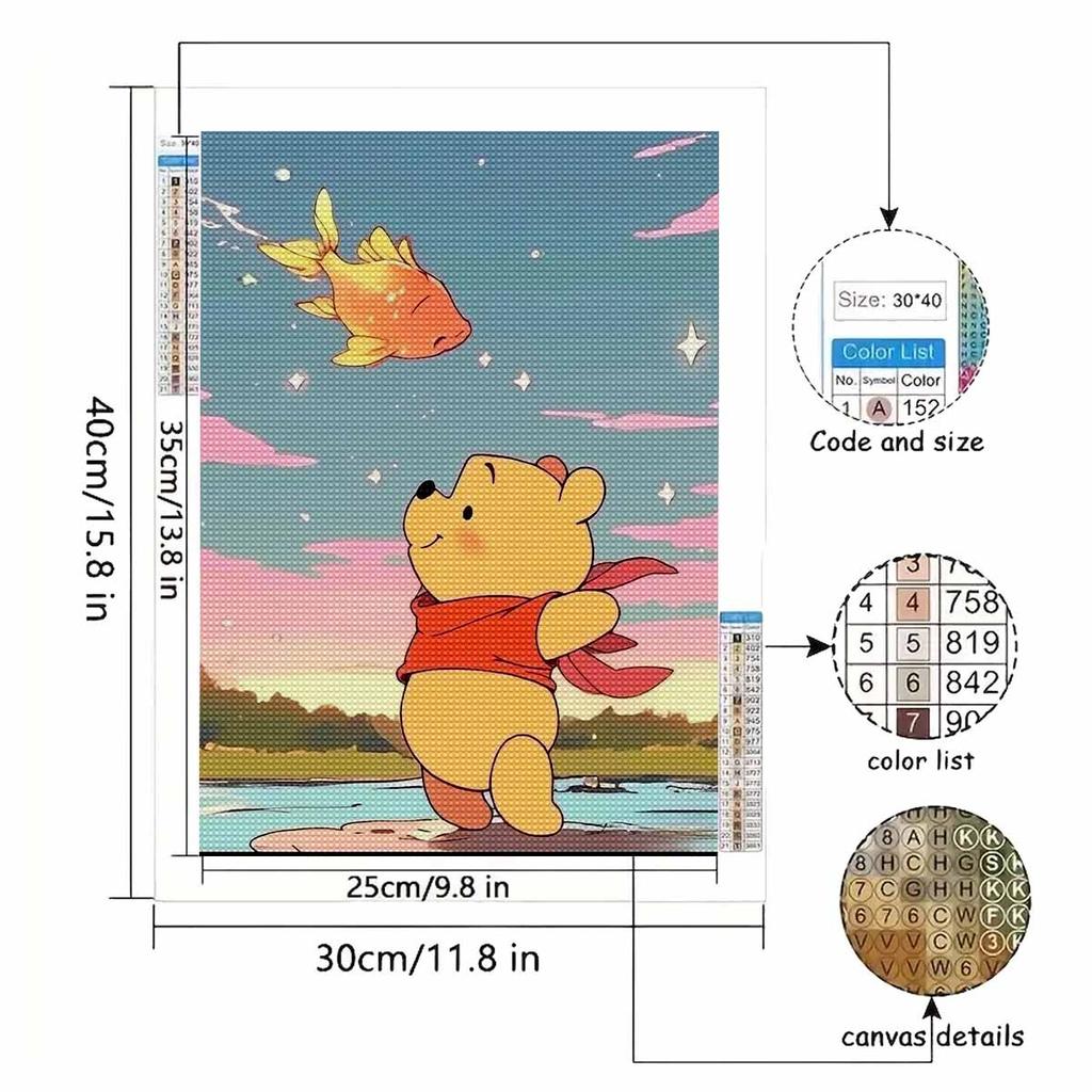 DIY Diamond Painting Winnie The Bear and The Goldfish Cross Stitch Kit Mosaic Art Diamond Painting Full Circle Diamond Home Decoration