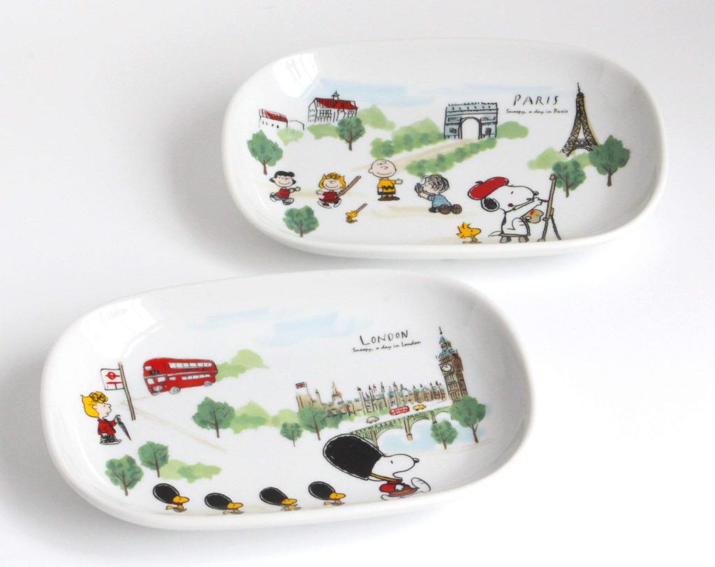 Snoopy Oval London Set of 2 3870060 Plates, & Paris, Designs,