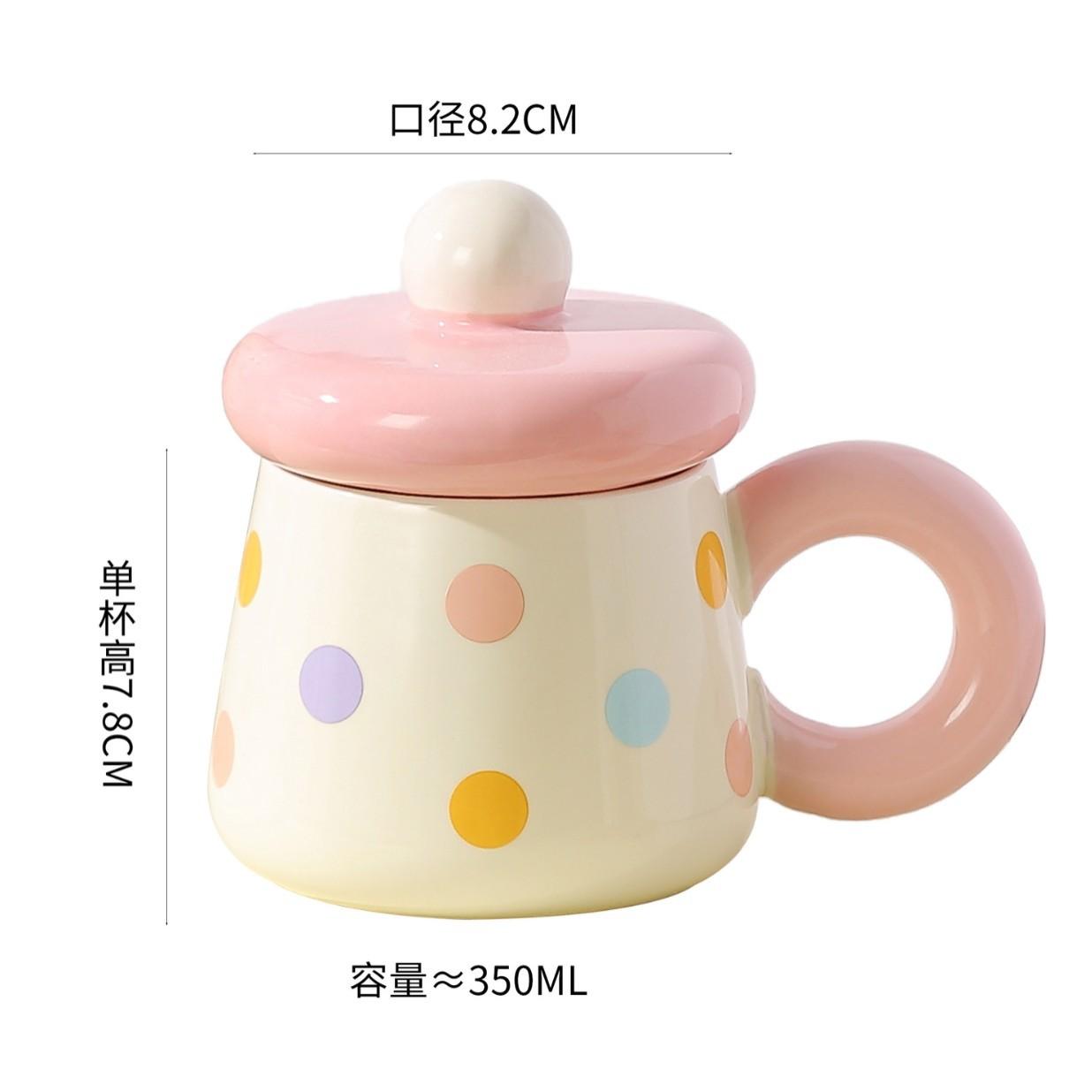 Милая керамическая кружка Бытовая кружка в горошек Девушка с крышкой Высокоценная креативная чашка Чашка для воды Чашка для завтрака 350m l