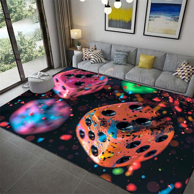 1pc, creative colorful dice pattern printed area rug, non-slip rug for living room/bedroom/laundry room/playroom, machine washab