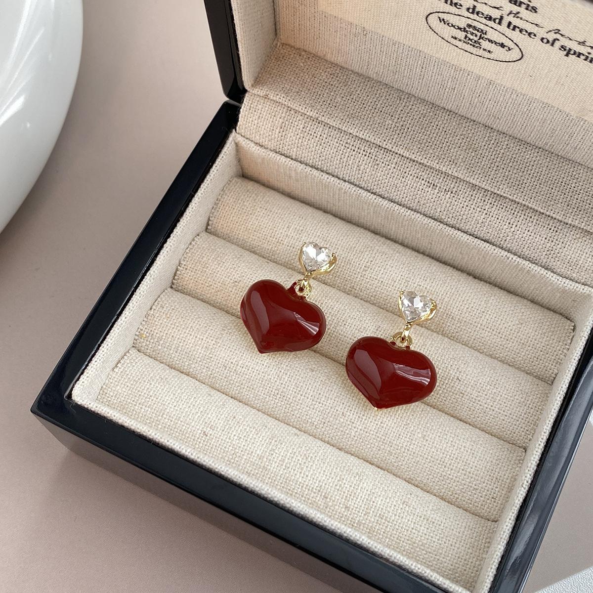 Drip Glaze Three-Dimensional Hollow Love Diamond Pendant Earrings Niche Unique High-End Fashion Earrings