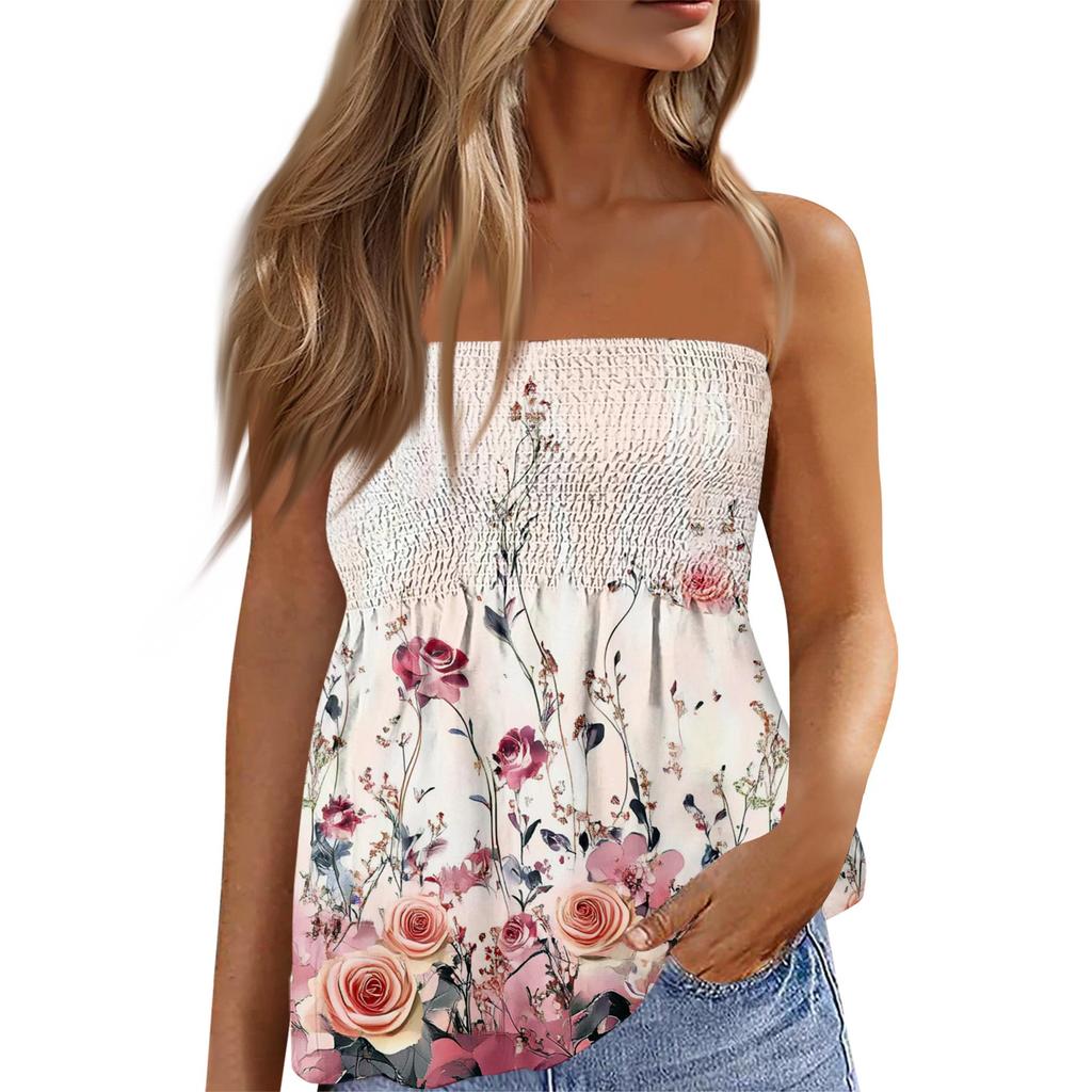 Tube-Tops für Damen, süßes, sexy, schulterfreies, ärmelloses T-Shirt mit Aufdruck