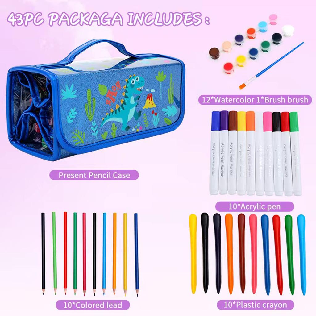 Kawaii Tragbare Tragetasche mit großem Fassungsvermögen Set enthält Farbstift Markerstift Zeichnen Graffiti Schreibwaren Gutes Geschenk für Kinder