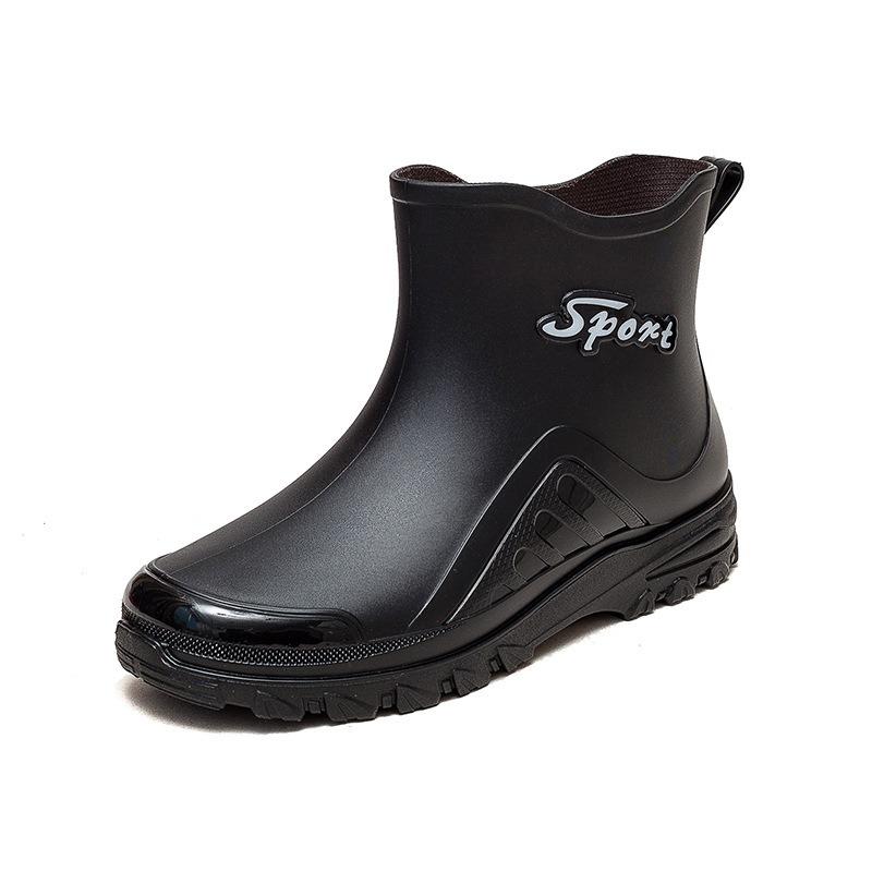 Rain shoes men's medium tube rain boots low tube water shoes fashionable non-slip waterproof short tube thick sole velvet wear-resistant