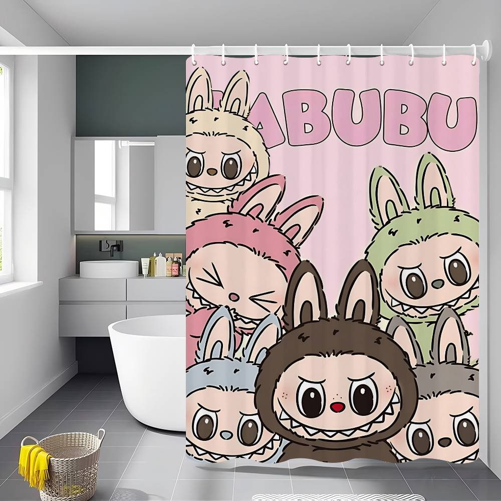 Cute L-labubu Cartoon Shower Curtain Bath Curtain Print Polyester Fabric Waterproof Bathroom Curtains With Hooks Bath Screen