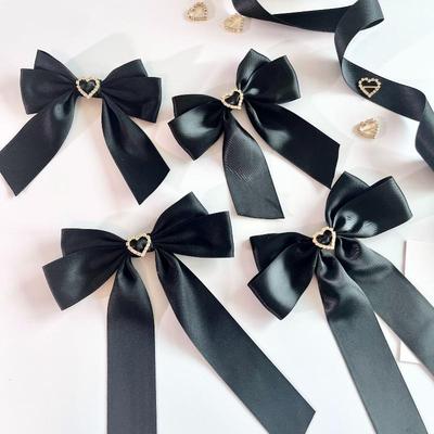 French Heart-Shaped Diamond Double Layered Bow Brooch Black Pin Brooch For Women Shirt Collar Pins Vintage Brooches Jewelry