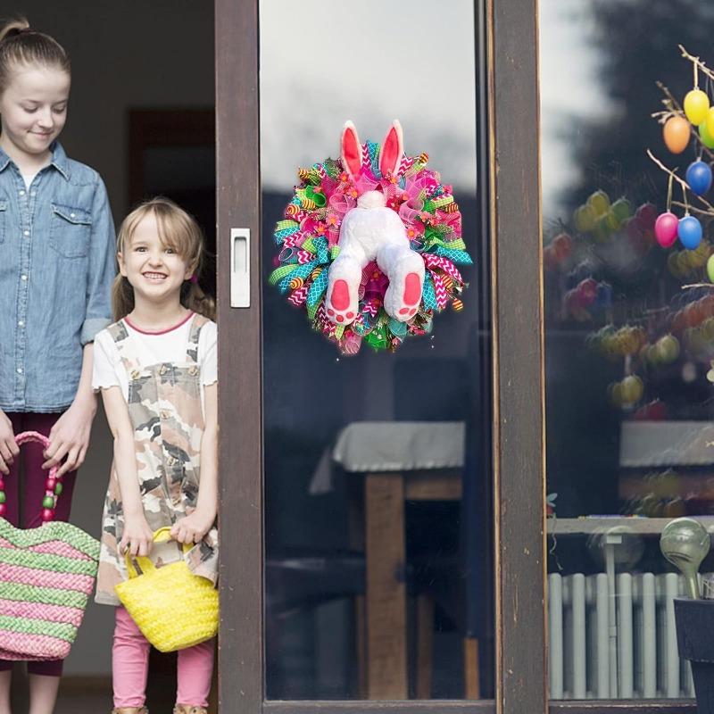 Velikonoční věnec, věnec s velikonočním zajíčkem, velikonoční věnec s zajíčkem na přední dveře, závěsná girlanda, velikonoční věnec s přívěskem Butt, věnce z umělých květin