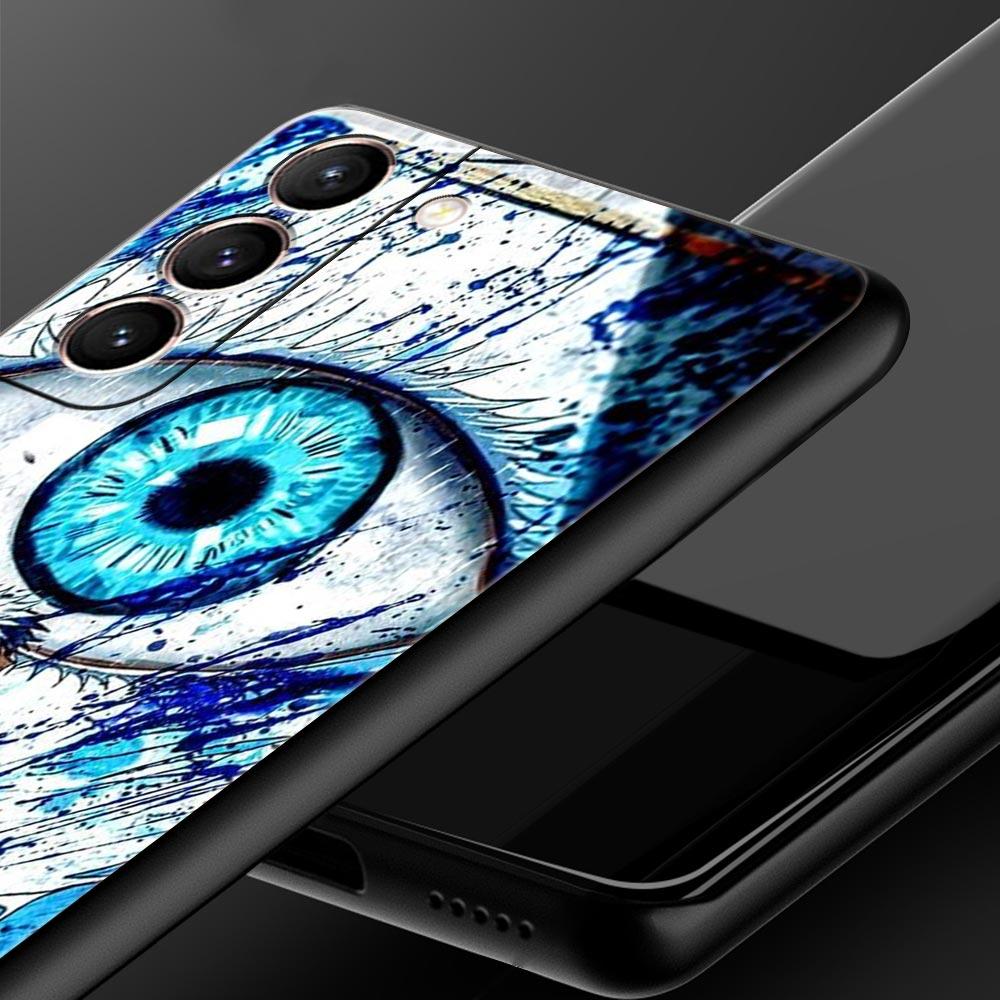 Phone Case For Samsung Galaxy S23 S22 Ultra S20 S21 FE 5G S10 S9 Plus S10E S8 Note 20 Black Cover Lucky Eye Blue Evil Eye Print