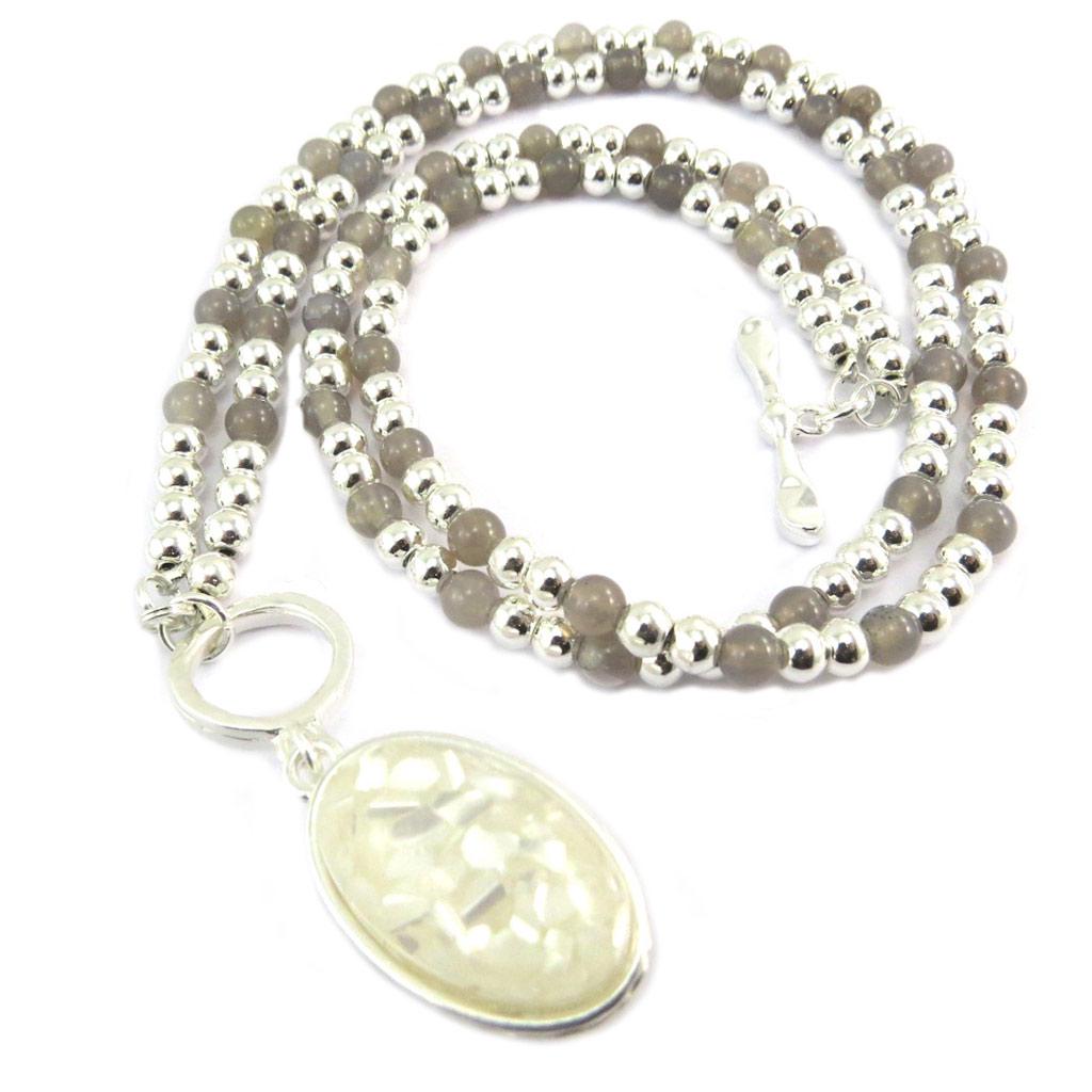 Les Trésors De Lily [P8482] - Silver Gray 'Scarlett' Designer Necklace - 2 Rows - 30x20 Mm