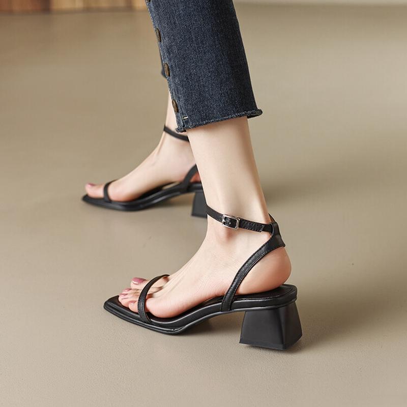 Fashion NEW Summer Women Shoes Genuine Leather High Heels Party Shoes Sexy Women Sandals Chunky Heel Shoes for Women sandálias femininas