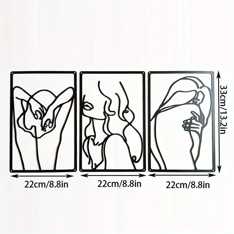 

3 шт. Современная черная металлическая настенная скульптура - Минималистский домашний декор. Абстрактный однолинейный дизайн для гостиной или спальни. чёрный