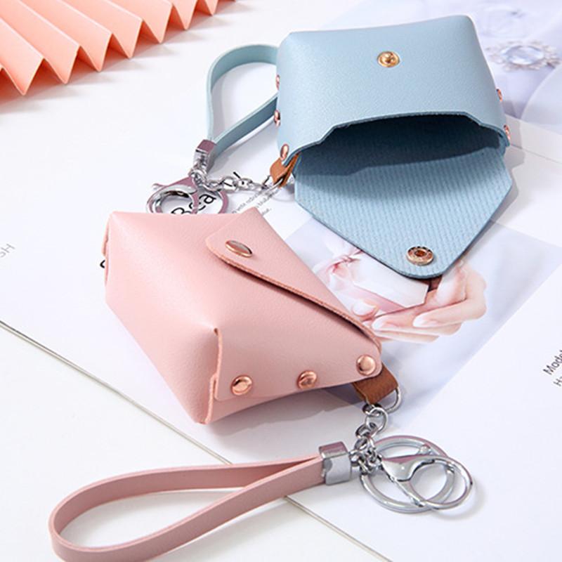 Women's Mini Pu Leather Coin Bags Money Wallet Solid Color Coin Purse Keychain Earphone Storage Bag Kid Purses Small Handbag Bag