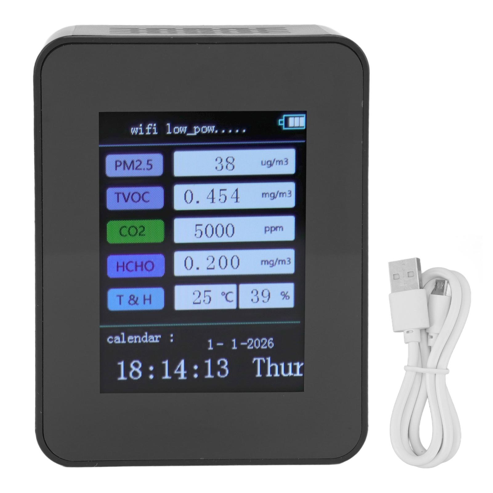 

Монитор качества воздуха в помещении для TUYA WiFi Smart PM2.5 Тестирование формальдегида 7 в 1 Календарь времени чёрный