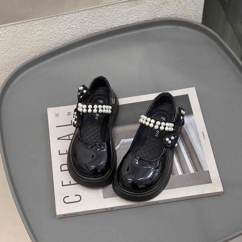 Foreign fashion small leather shoes 2025 spring and autumn new children's pearl princess shoes British style single shoes girls shoes