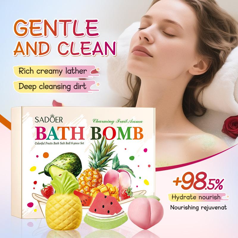 Colorful Fruit Bath Salt Ball 6-piece Set, Cleansing Body Fragrance Bath Salt Ball Skin Care Products