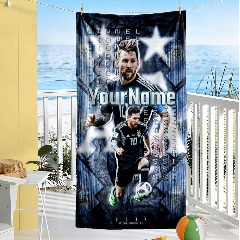 Messi Personalisiertes Text Strandtuch Hohe Saugfähigkeit & Schnelltrocknend Perfekt für Reisen Yoga Camping und Schwimmen