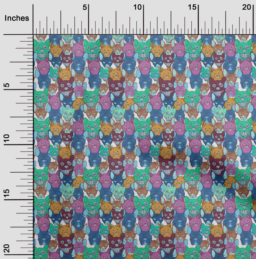 oneOone Cotton Flex Medium Blue Fabric Cat Diy Clothing Quilting Fabric Print Fabric By Yard 40 Inch