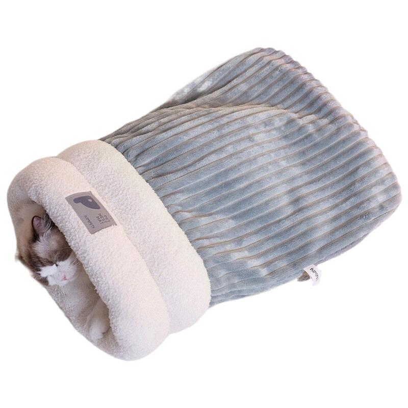 

Спальный мешок для кошек, полузакрытый, для кошек, собак, согревающий коврик, мягкий, плюшевый, зимний, теплый, уютный, кровати, аксессуары для кошек, маленьких собак L