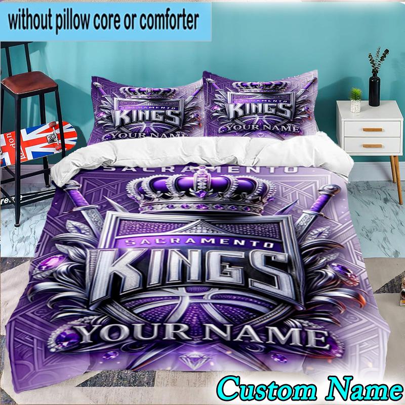 Custom Name 3PCS Kings Basketball Team Logo Bedding Set,Including Duvet Cover And 2pcs Pillowcases Perfect for Bedroom,Dormitory,Fan Christmas gift