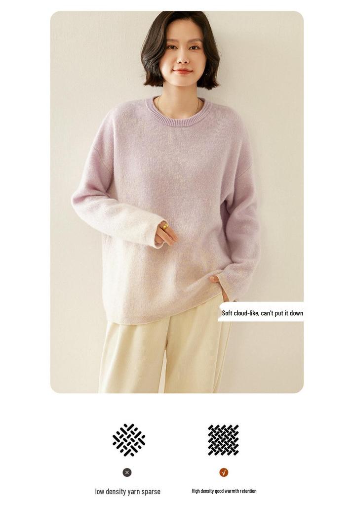 Women's Starry Sky Color Block Cashmere Sweater - Round Neck, Loose Fit, Autumn/Winter Style