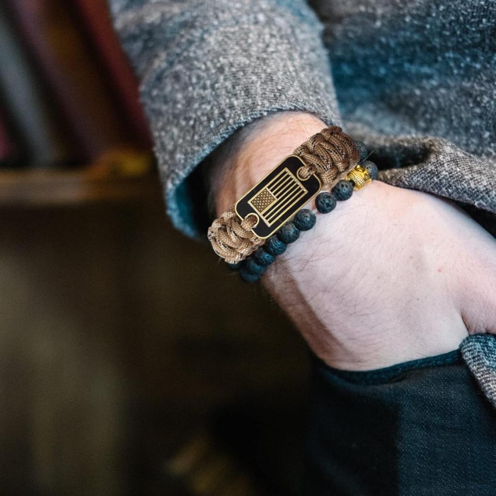 Bransoletka z paracordu regulowana z brązową flagą USA na zewnątrz taktyczna survivalowa opaska na nadgarstek moda dla kobiet mężczyzn weteranów wojskowych