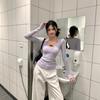 French design beaded knitted sweater long-sleeved t-shirt spring and autumn temperament slim and thin gentle wind bottomed top