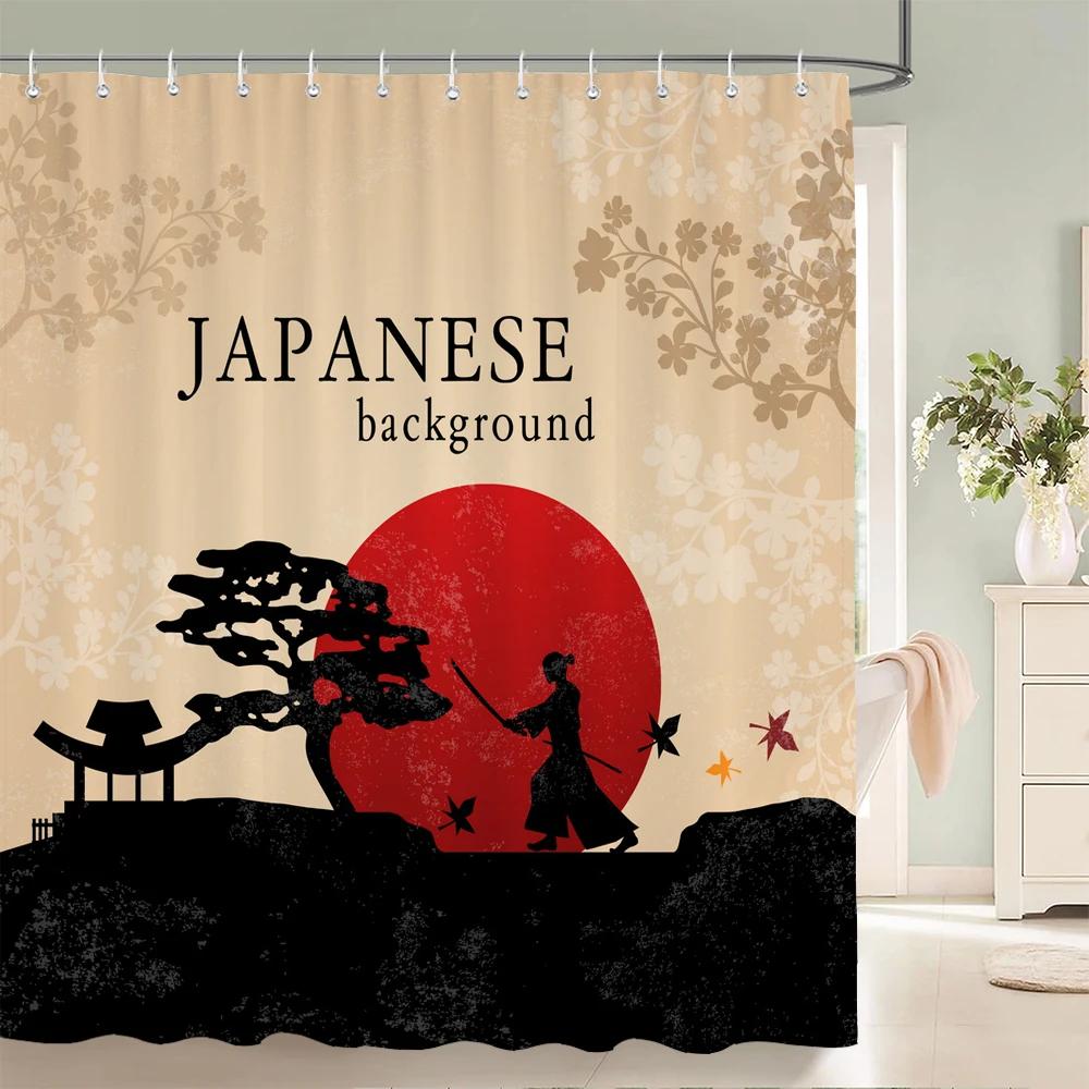 Waterproof Polyester Fabric Japanese flower scenery Shower Curtain Flower Printed Bathroom Curtains for Home Decoration Curtain