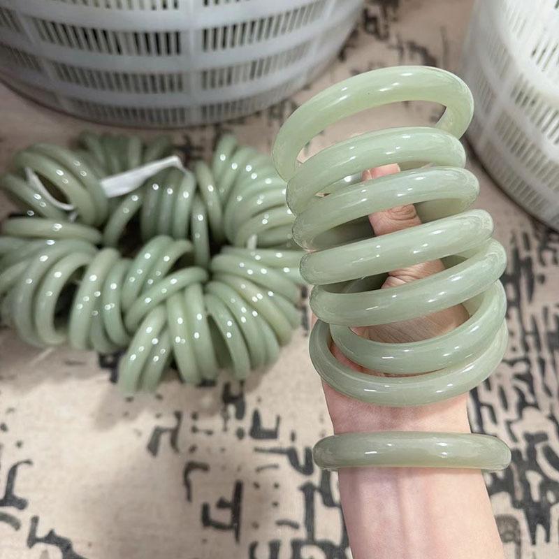 Oily Green Jade Bracelet with Gold - Dongling Jade, Gift Shop Souvenir