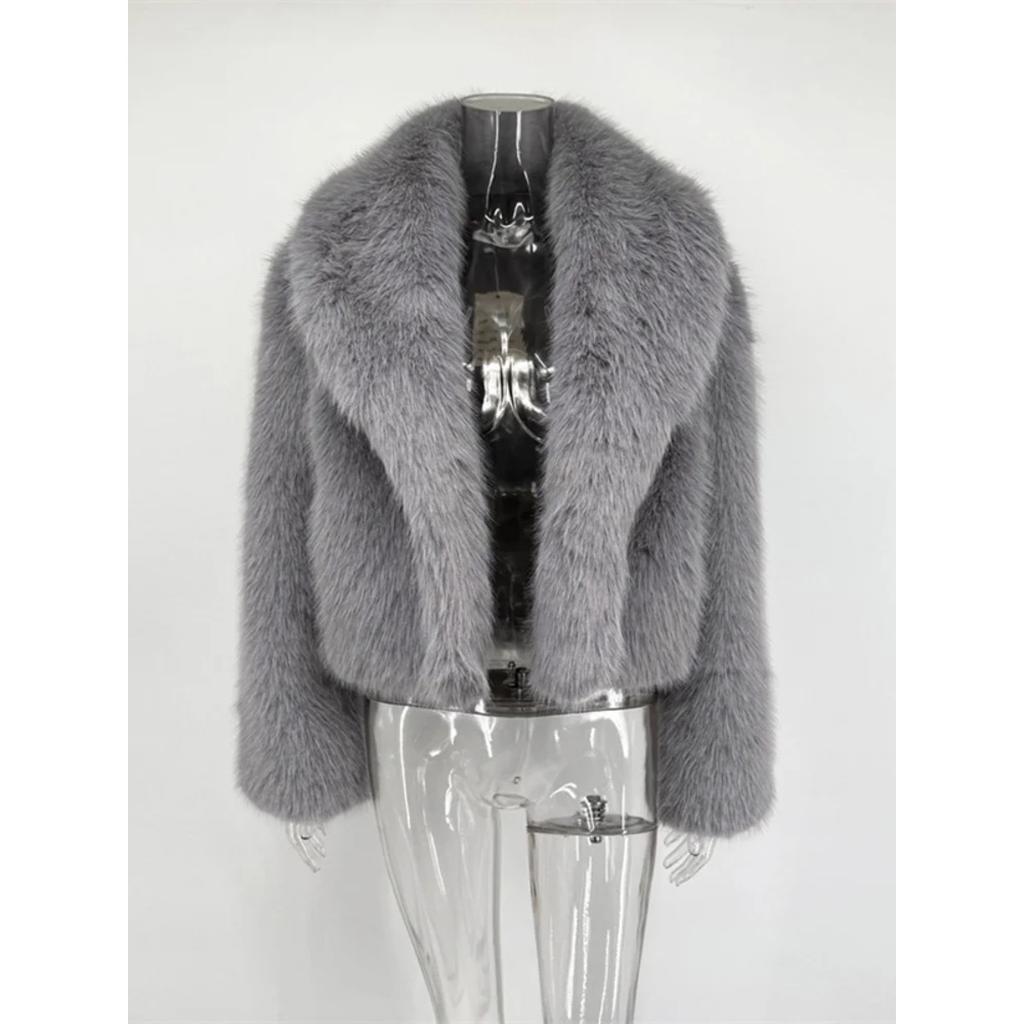 Wintermode Pelz Feder Oberbekleidung für Damen Revers Hohe Taille Warm Locker Langarm Pendelmantel Weiblich Pelz Feder