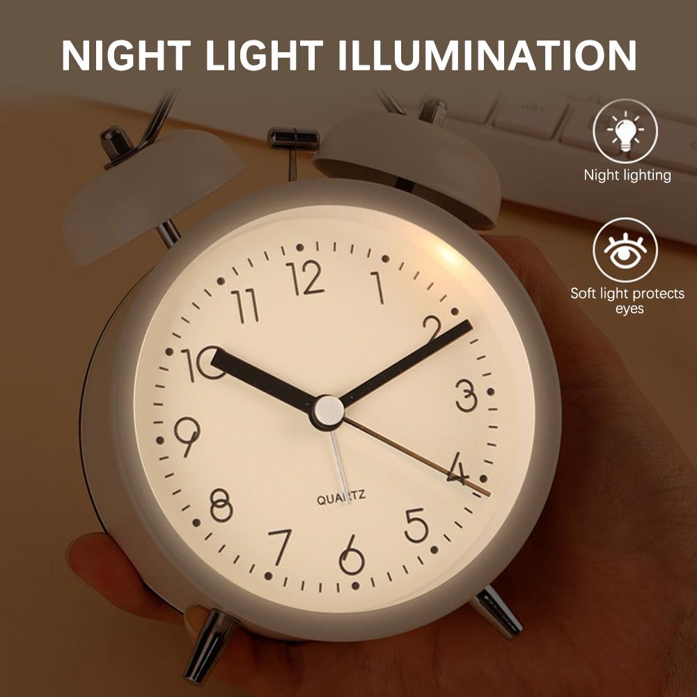 Mini 3.8 Inch Extra-Loud Alarm Clock For Deep Sleeper Soft Night Light Wake Up Twin-Bell Table Clock For Perfect Students