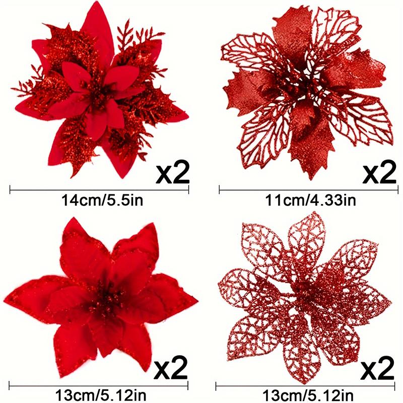 8/16Pcs Glitter Christmas Decorations Artifical Flowers Christmas Tree for Home Decor Fake Flower Xmas New Year Gifts Ornaments