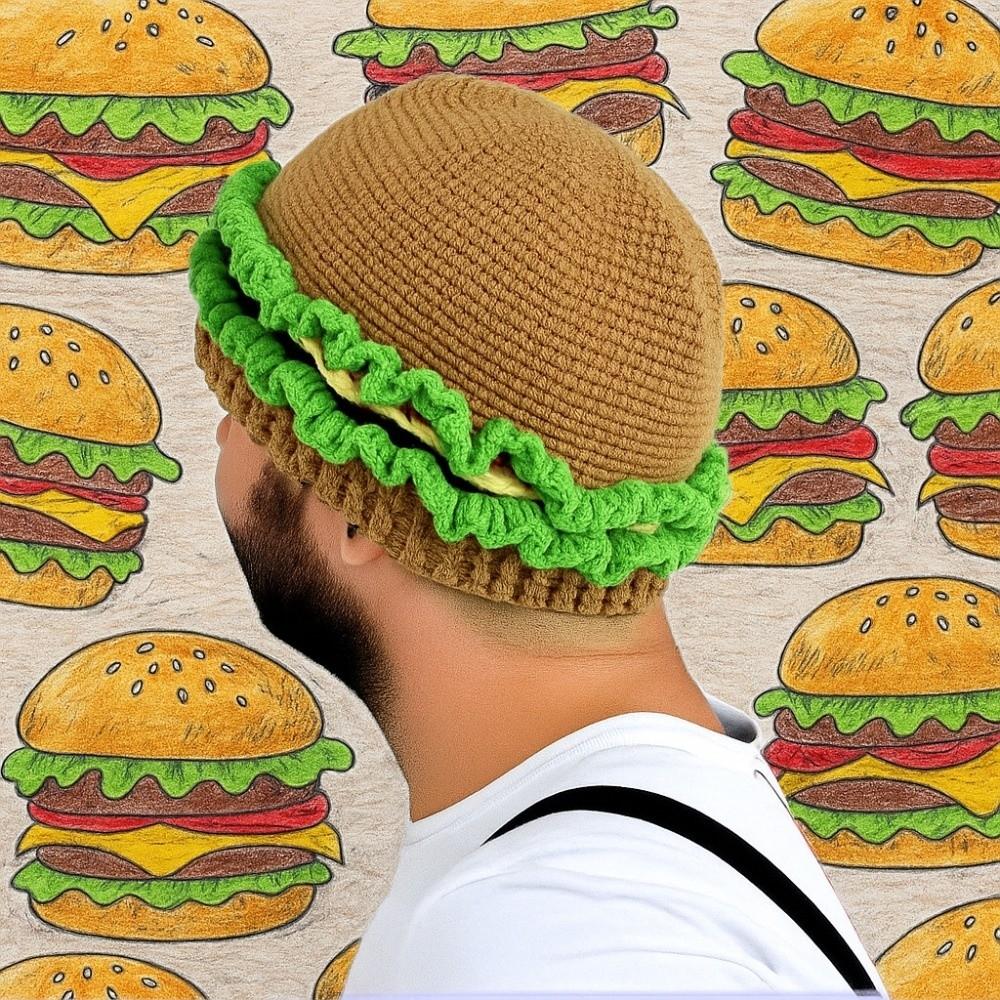 Creative Hamburger Pullover Cap Warm Funny Hamburger Beanie Knitted Hamburger Hat Cycling