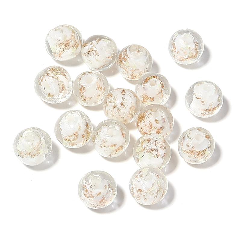 

10set/lot Lampwork Glazed Beads for DIY Jewelry Making Bracelet Necklace Acessories Sands Luminous Glass Beads Loose Round Beads белый