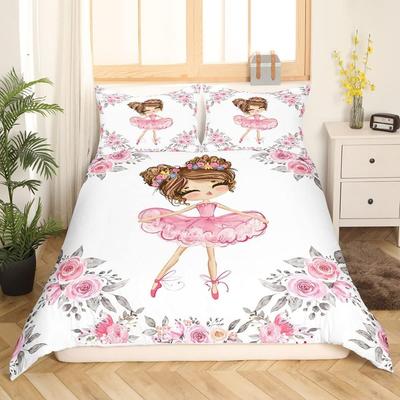 Ensemble Housse de Couette 3D Cygnes Blancs pour Filles Housse de Couette en Microfibre avec Fermeture Éclair et 2 Taies d'Oreiller Ballerine de Dessin Animé Linge de Lit pour Enfants