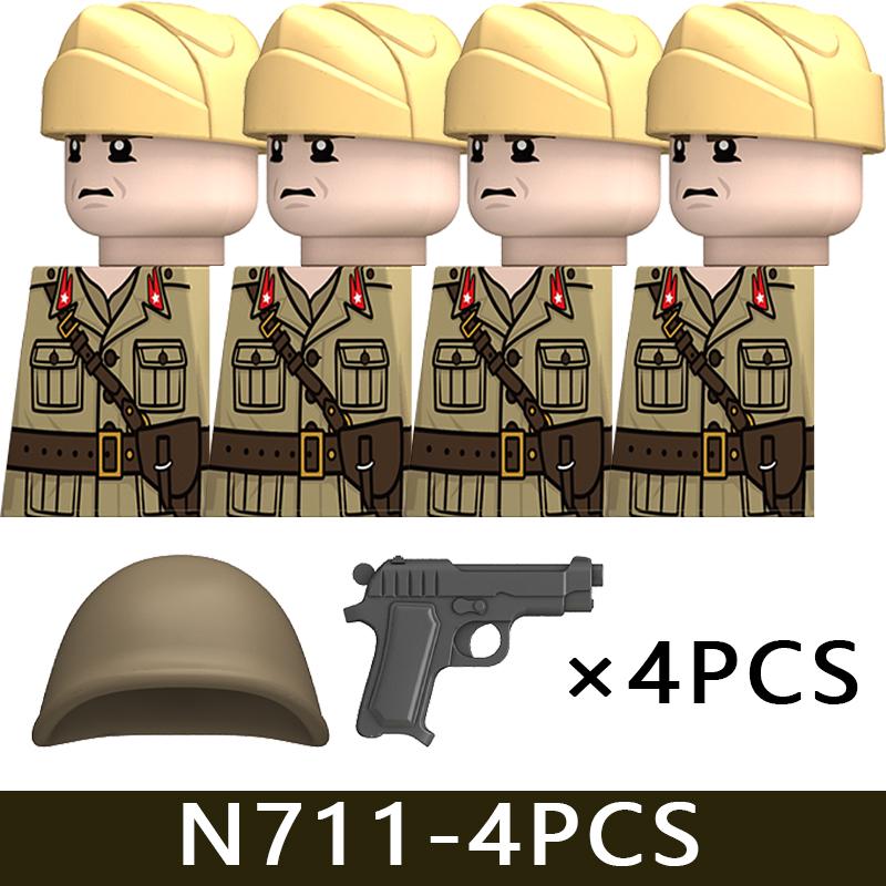 4pcs WW2 MilitarySoldier Figures Building Blocks War Officer Army Accessories Bricks Toys