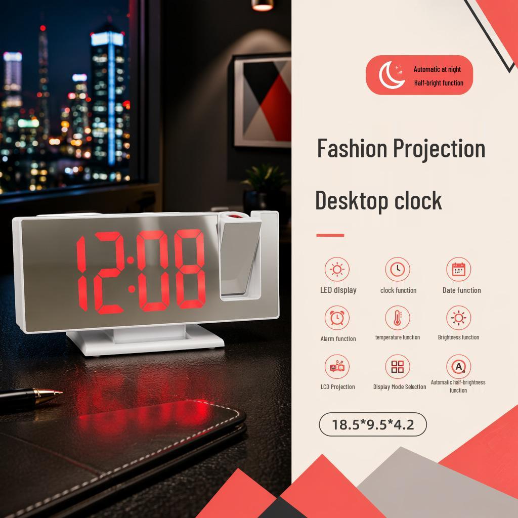 Rotating Projection Alarm Clock with Large Digital Display and Mirror Screen