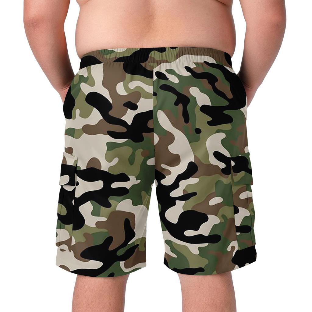 Men’s Plus Size Camouflage Cargo Shorts Lightweight Drawstring Waist Relaxed Fit Summer Beach Shorts with Multiple Pockets