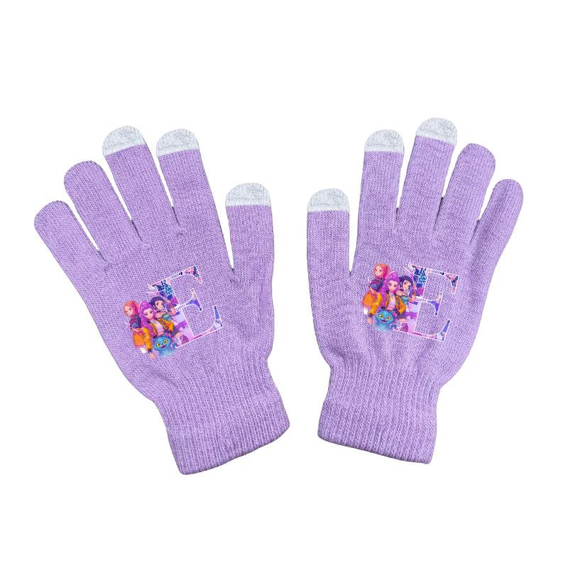 Demon Hunters Anime Gloves Winter Warm Gloves Cartoon Letter Print KPOP Gifts for Boys Girls Adult Birthday Cute