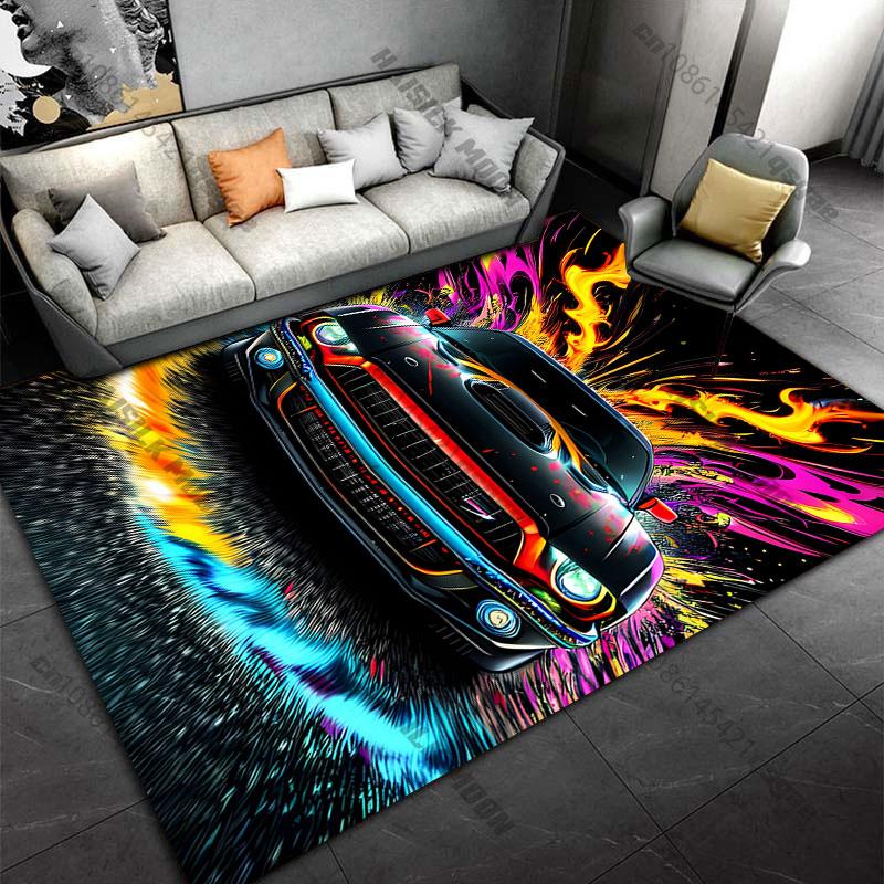 Fiery vibrant powerful sports car carpet Yoga living room room decor children's crawling mat doormat area rug games mat