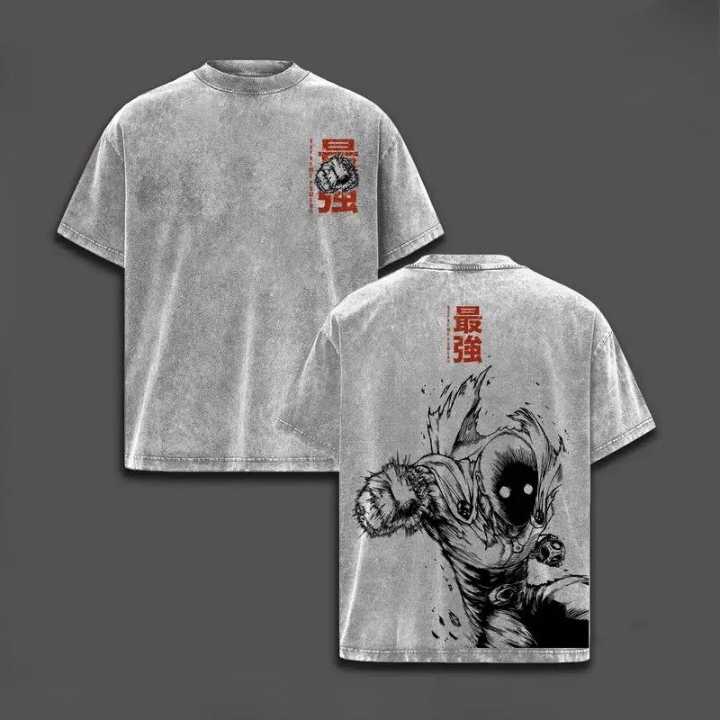 Hot Anime One Punch Man Saitama Clothing Men Women Casual Tshirts Washed Cotton Tee Retro Oversized T-shirt Harajuku T Shirt XXL серый 1590₽