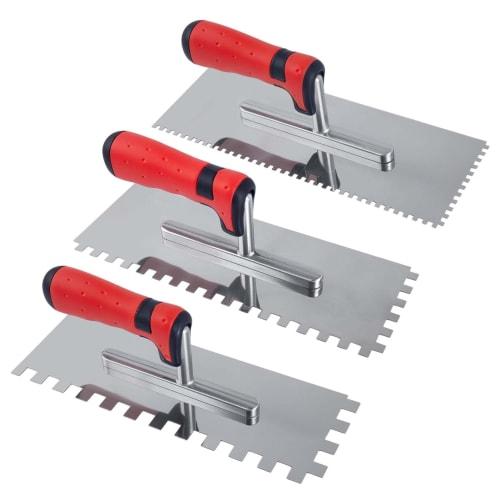 LEONTOOL Stainless Steel Plastering Trowel Set, 3-Piece Set with 4mm, 8mm, and 12mm Teeth, Durable Teeth with Non-Slip Grip, Lightweight, Multi-Purpos