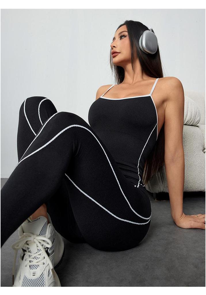 Color Block Women's Yoga Bodysuit with Hollow Back and Flared Pants for Dance and Fitness