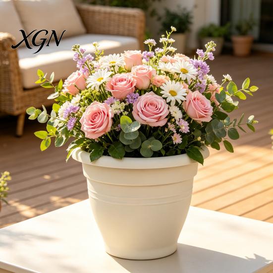 Round Container Gardening Planter Flower Pot, Lightweight Plant Pot with Drainage Elegant Garden Decor Pots Holes, Modern for Indoor And Outdoor