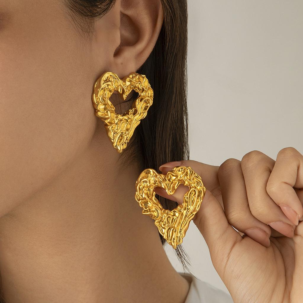 Wind Liquid Love-Shaped Fringed Stud Earrings Female, Creative Splicing Lava Earrings Ear Jewelry