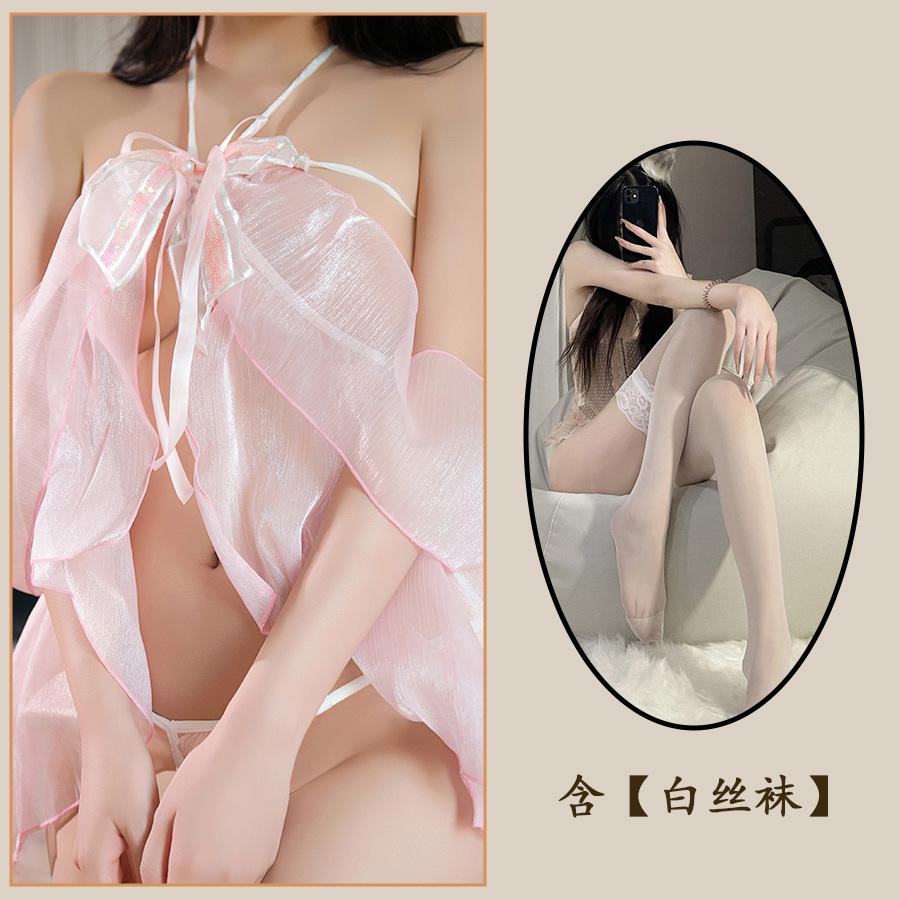 Fun Underwear Dream Princess Butterfly Perspective Nightdress Passion Hip Pure Desire T Pants Perspective Pajamas Set