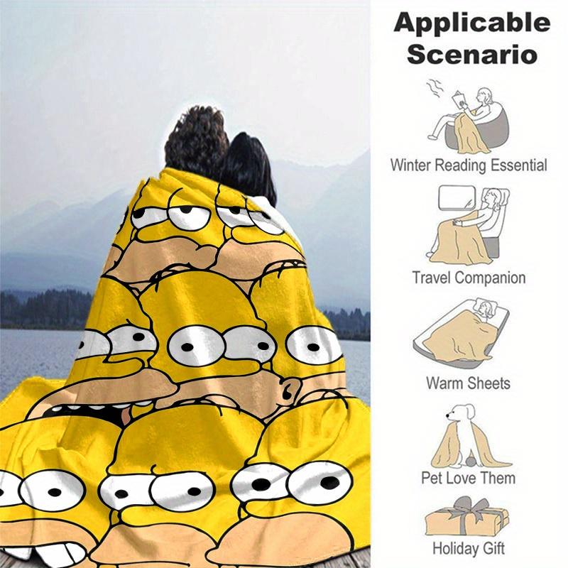 Manta de Dibujos Animados Los Simpsons, Manta Cálida Linda de Felpa Corta, Decoración del Hogar para Sala de Estar Sofá Cuatro Estaciones Viaje