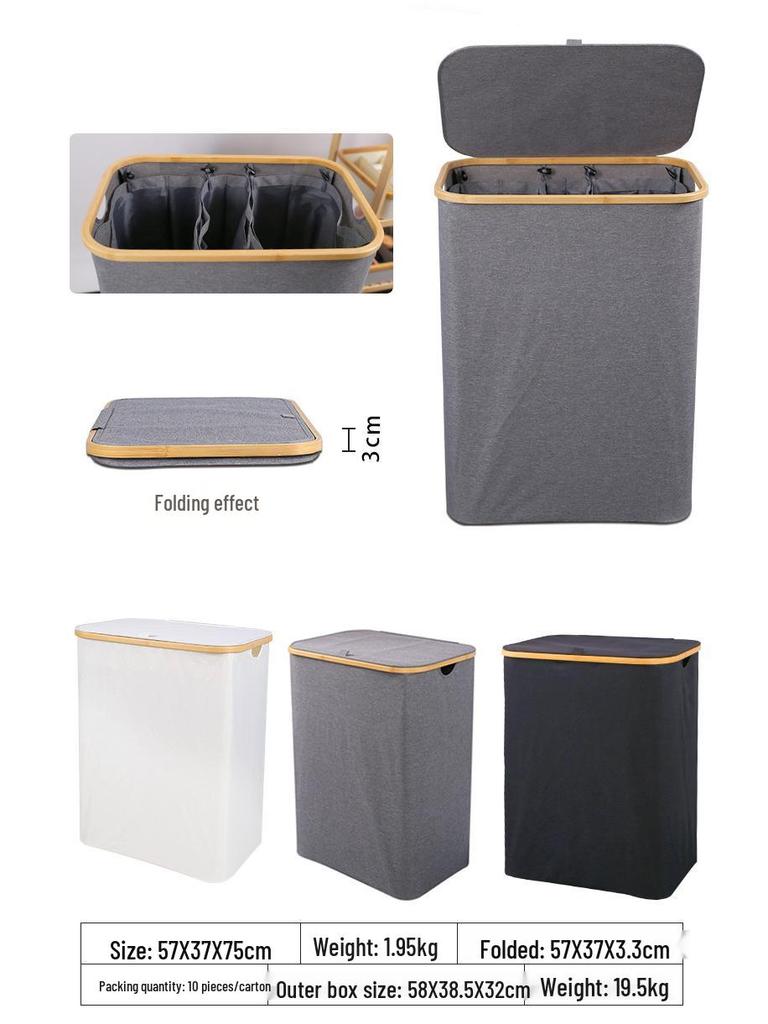 Foldable Bamboo Laundry Basket with Lid and Inner Bag for Bedroom or Bathroom