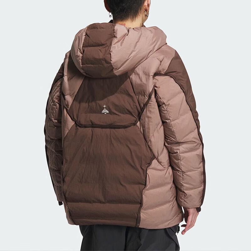 Adidas Originals X Hamcus Collaboration FW23 Color Block Quilted Logo Drawstring Hooded Zipper Down Jacket Unisex Outerwear Brown IX4344
