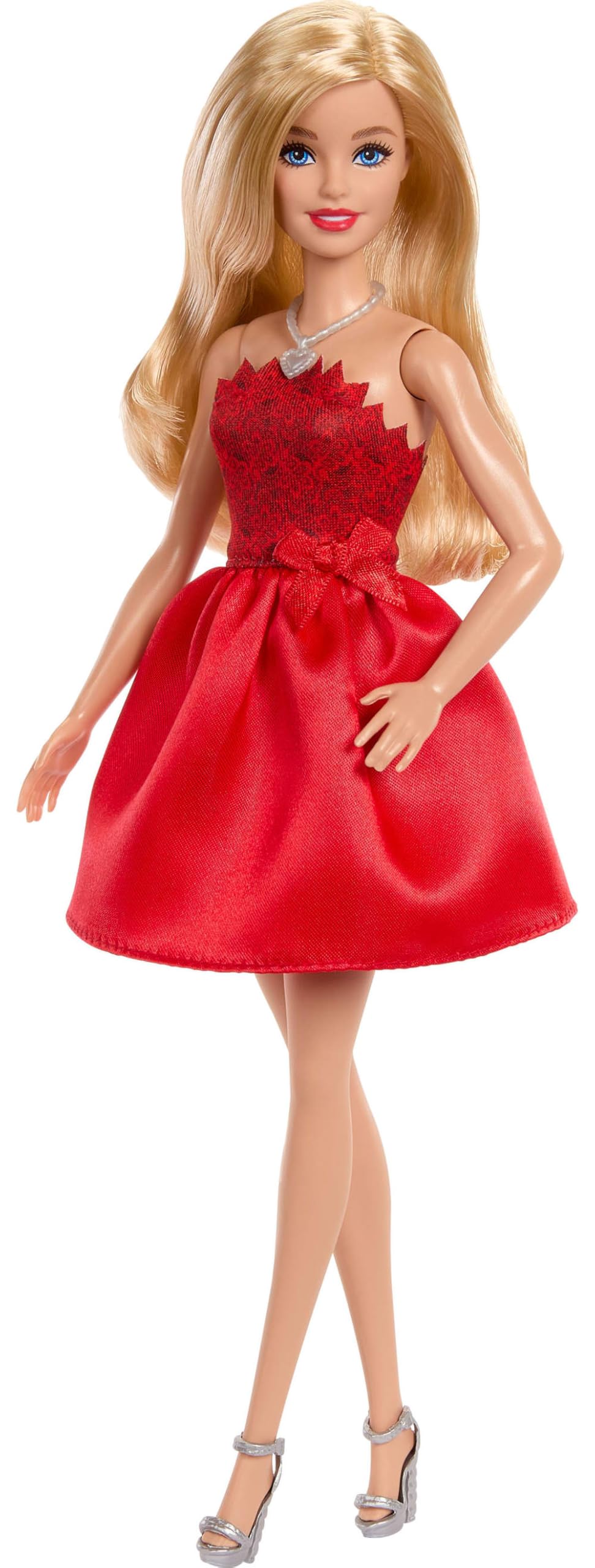 Барби Mattel 80-летний юбилей Рубиново-красное Празднование Блондинка Модная Одета в красное платье с серебряными туфлями и Кукла. ожерелье. Коллекционная игрушка.